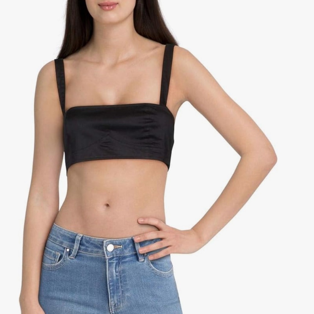 DANIELLE BERNSTEIN Women's Bra Tank BLACK Size 6 Poplin Cropped Black Bra Top